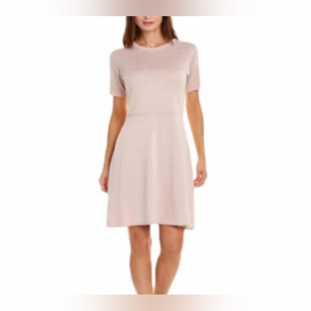 NWT JULIA JORDAN Blush Pink Short Sleeve Scoop Neck Crochet Detail Dress (14)
